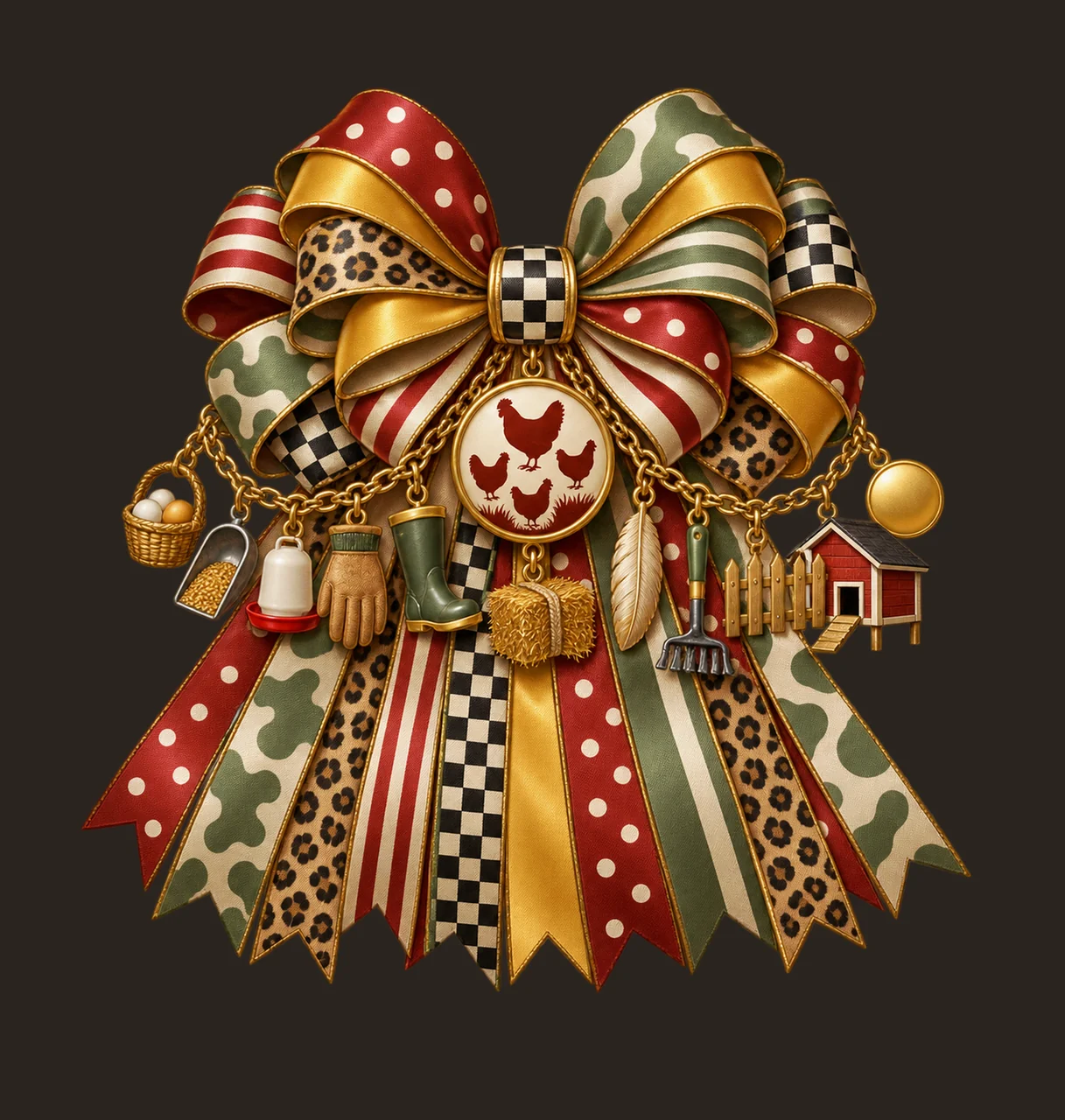 Chicken Keeper Bow Charm PNG, Gold Chain Charms, Transparent Sublimation Design, Digital Download contrast preview thumbnail