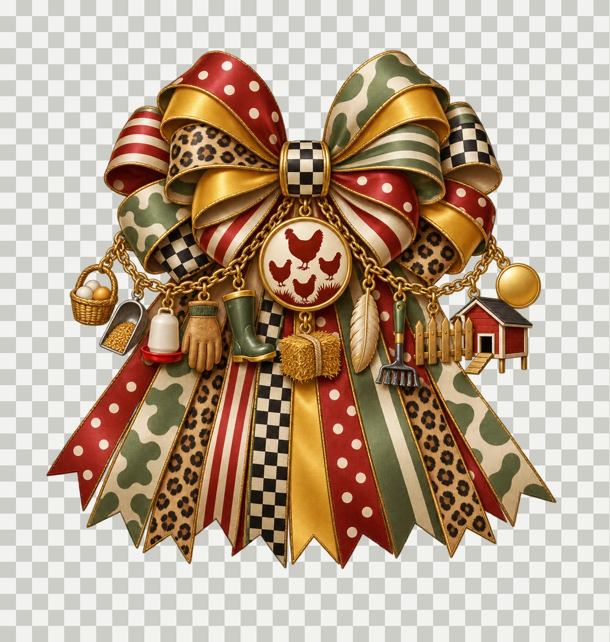 Chicken Keeper Bow Charm PNG, Gold Chain Charms, Transparent Sublimation Design, Digital Download transparency and detail preview thumbnail