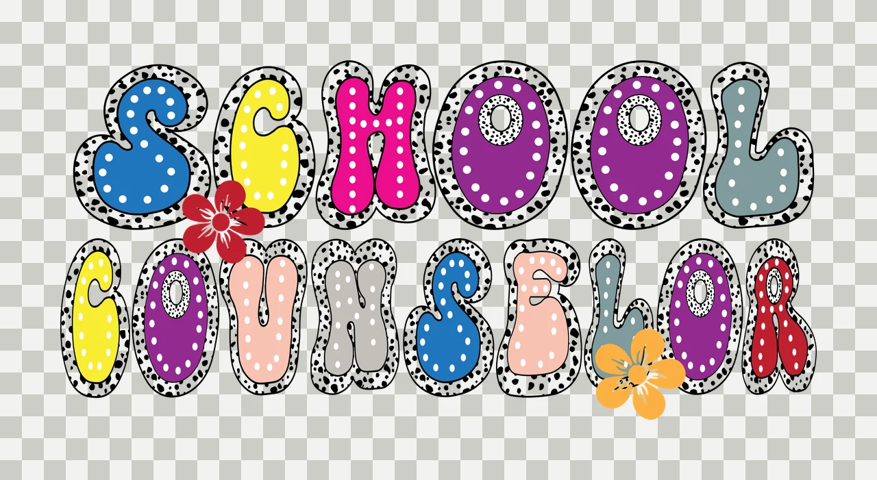 School Counselor Black And White Text flower decorative typography transparency and detail preview thumbnail