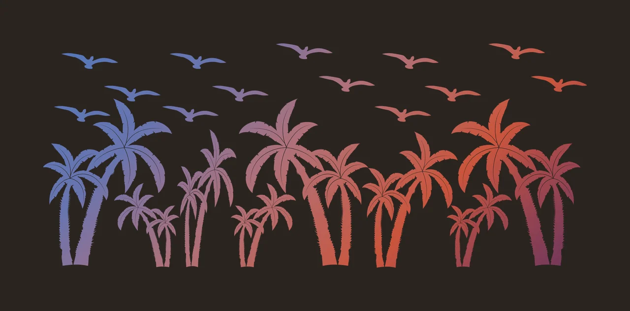 Can Glass Wrap Birds Flying Over Palm Trees tree bird silhouette contrast preview thumbnail
