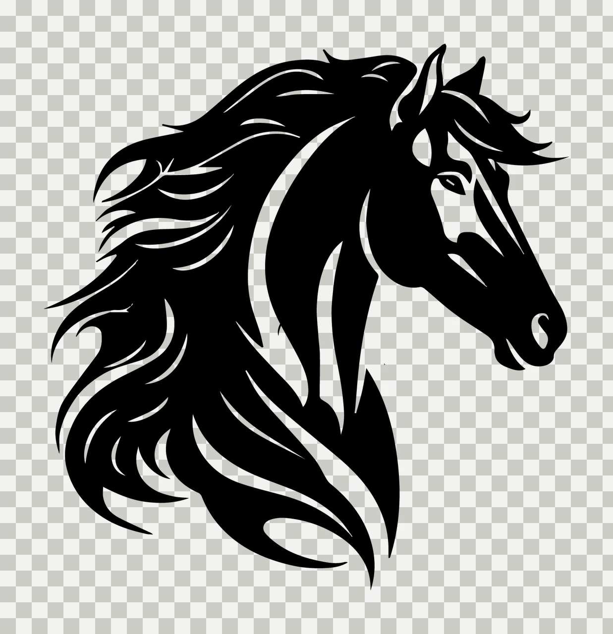 Horse Head Tribal Profile Silhouette view Mane tattoo graphic transparency and detail preview thumbnail