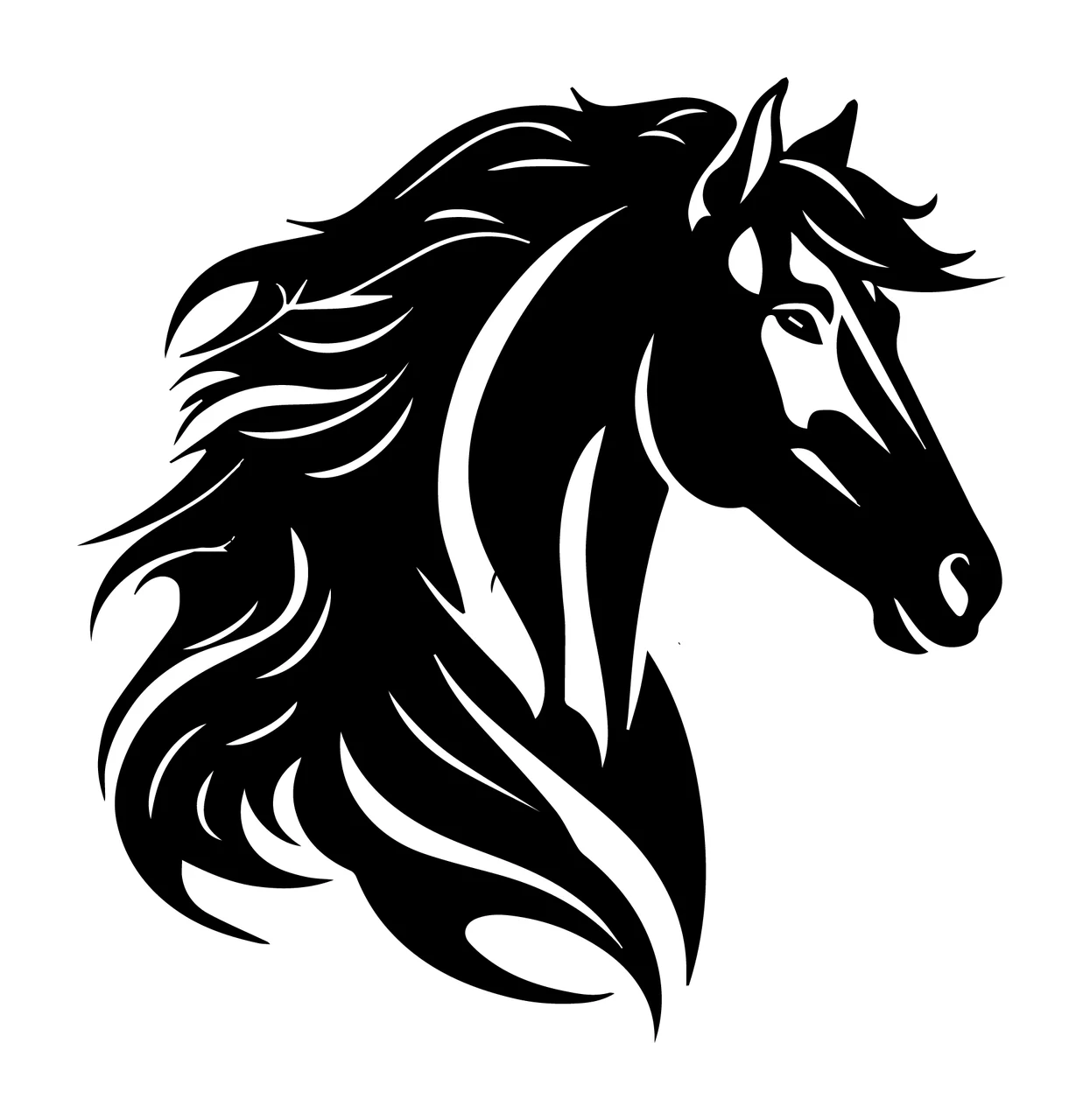 Horse Head Tribal Profile Silhouette view Mane tattoo graphic