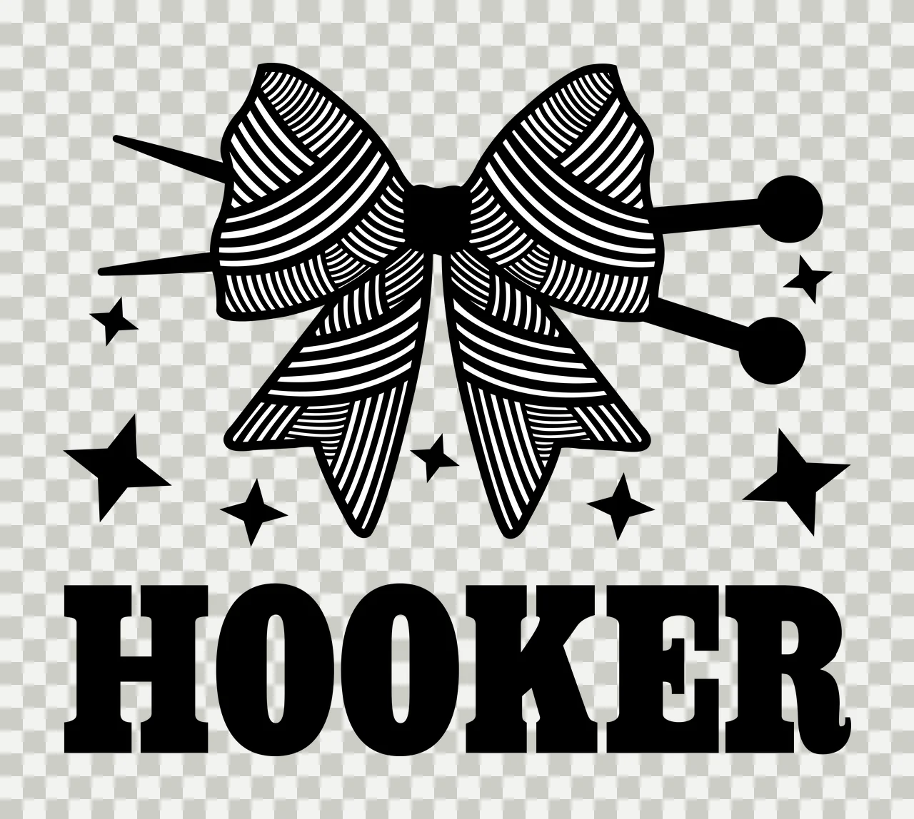 Hooker Bow With Knitting Needles centered stars black white transparency and detail preview thumbnail