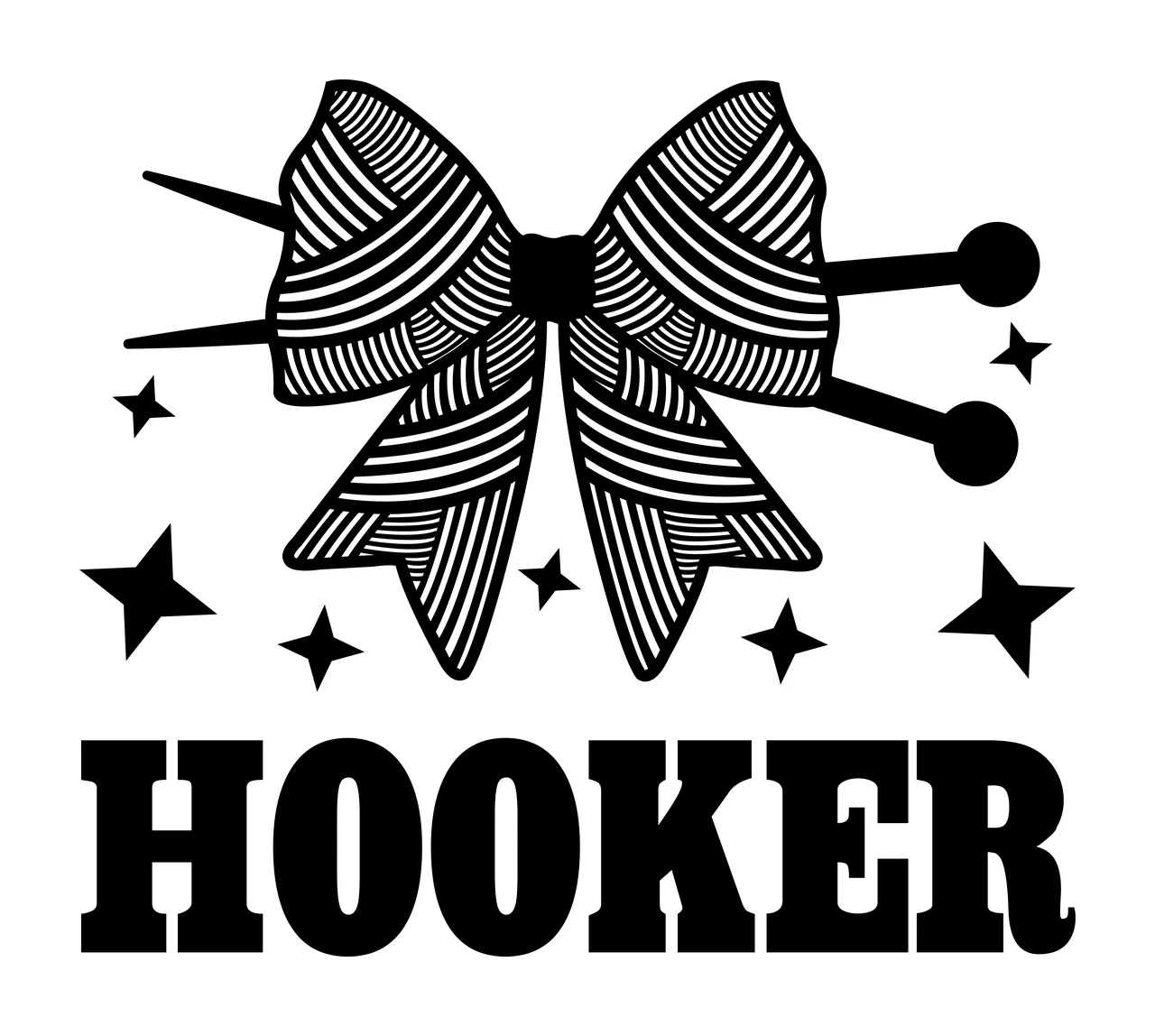 Hooker Bow With Knitting Needles centered stars black white