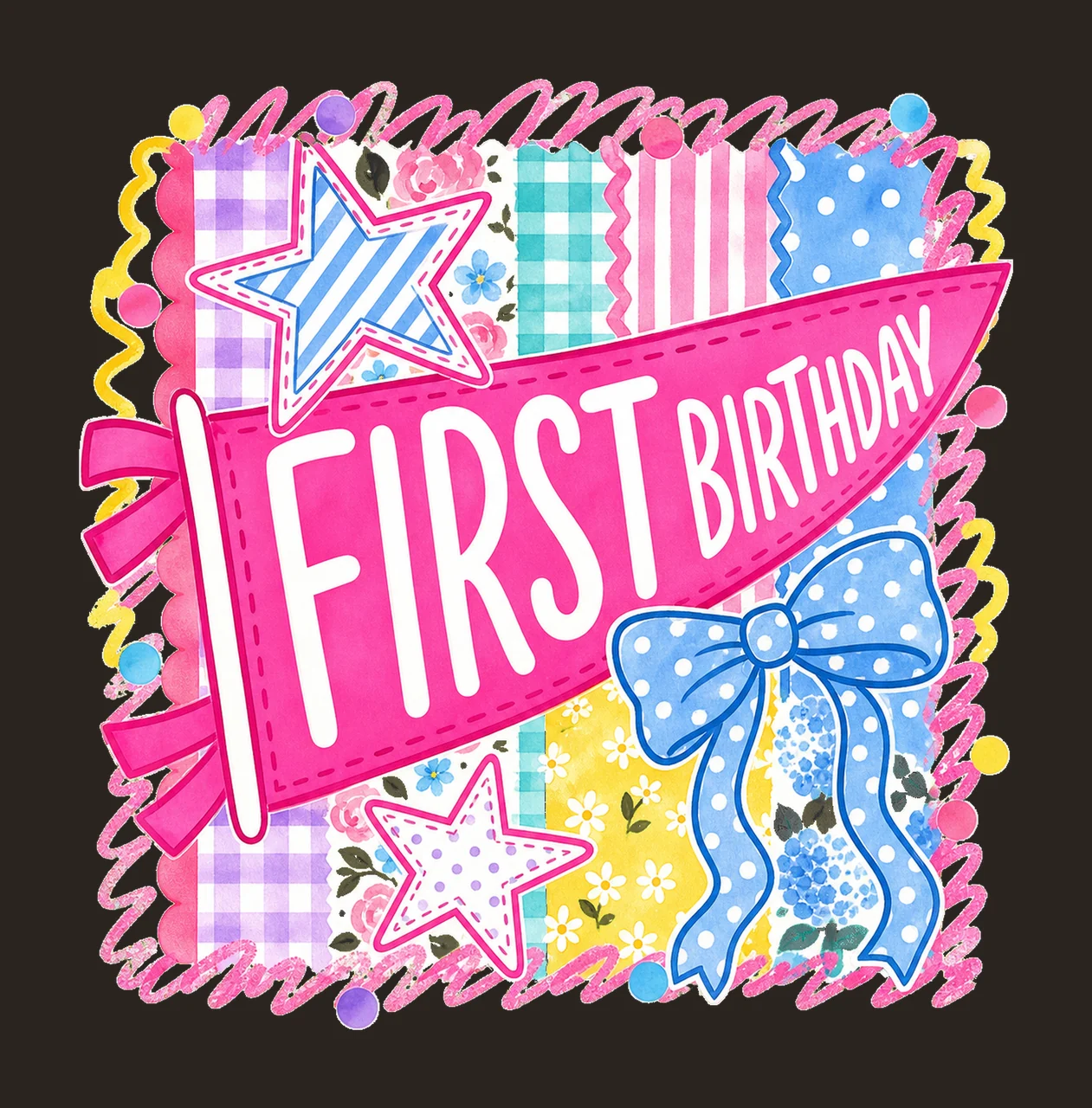 Retro Striped Floral Birthday Pennant Variation E contrast preview thumbnail