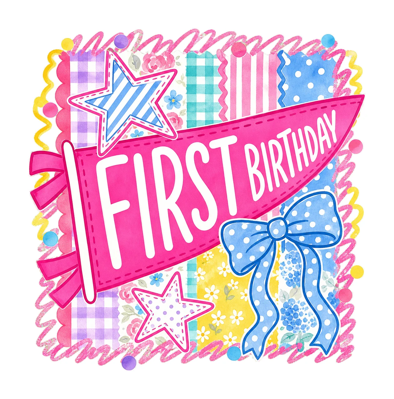 Retro Striped Floral Birthday Pennant Variation E