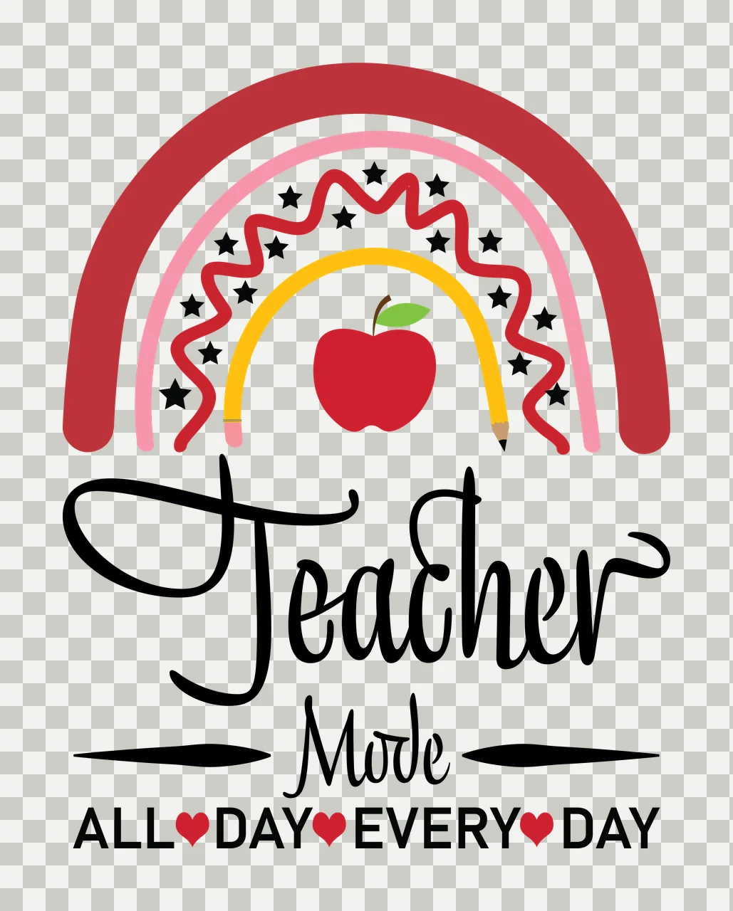 Teacher Mode All Day Every Day Rainbow Graphic apple star black transparency and detail preview thumbnail