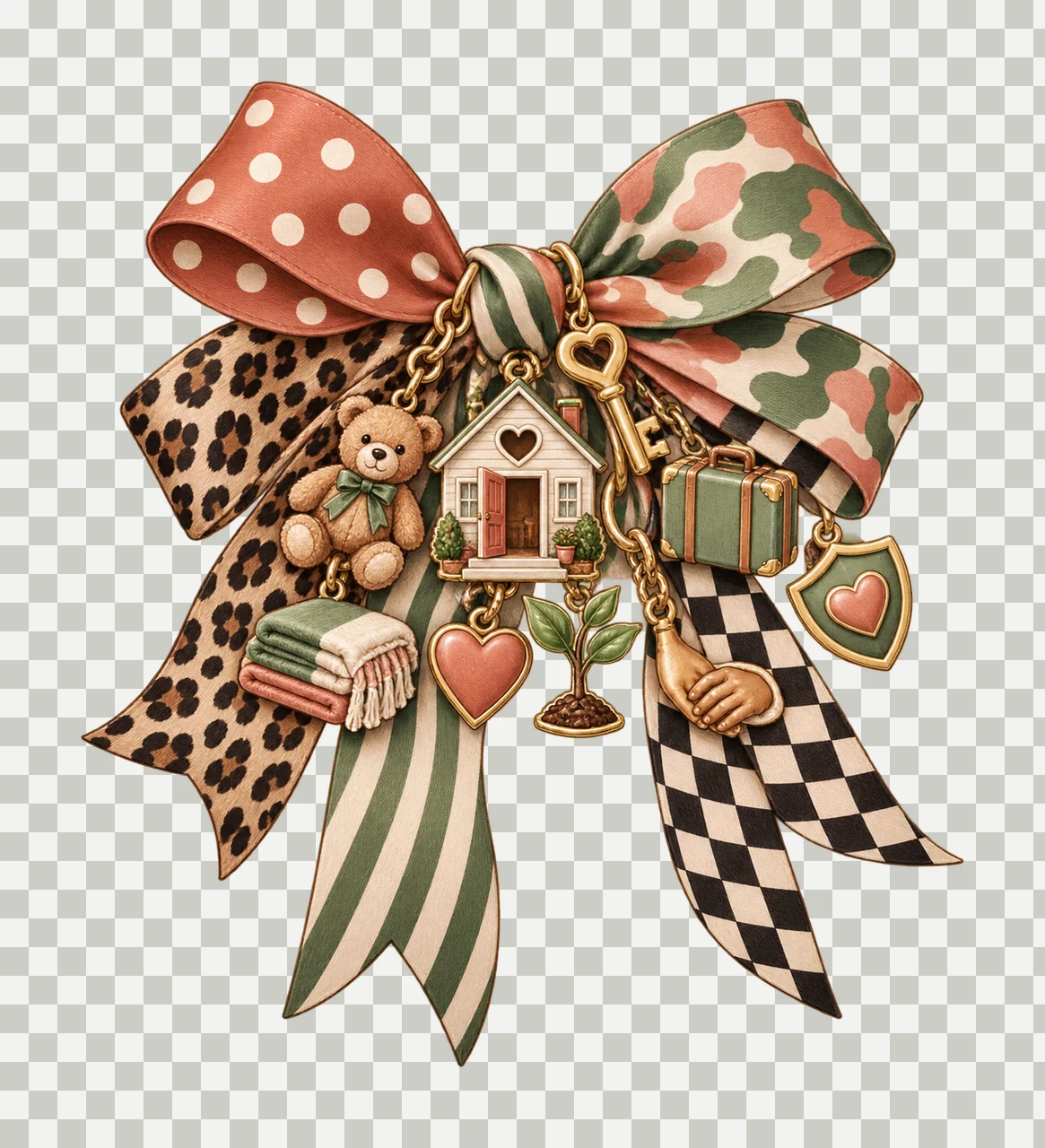 Foster Mom Bow Charm PNG, Welcoming Home Key Teddy Bear and Heart Charms, Family Support Sublimation Design, Transparent Download transparency and detail preview thumbnail