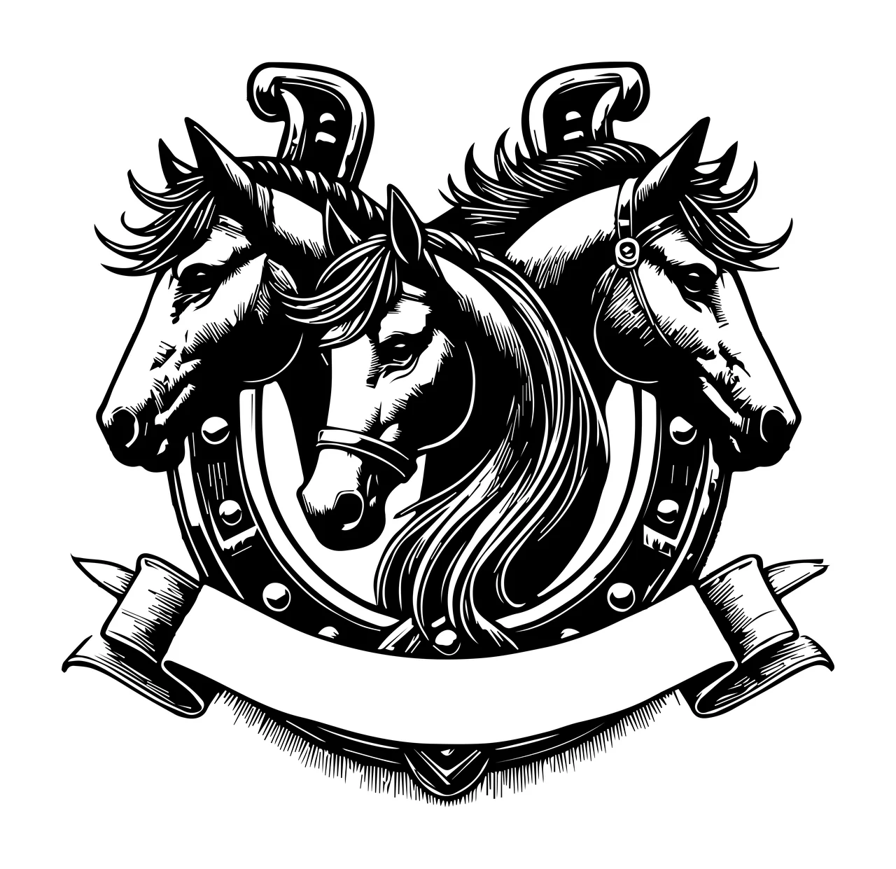 Horse Three Horses Horseshoe Ribbon Emblem Framing heraldic