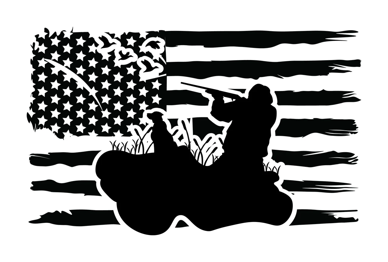 Flag Silhouette With Person Hunting waving stars stripes hunter