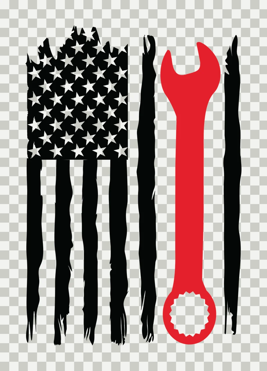 Flag A Vertical Wrench Silhouette Beside Distressed Graphic stars transparency and detail preview thumbnail