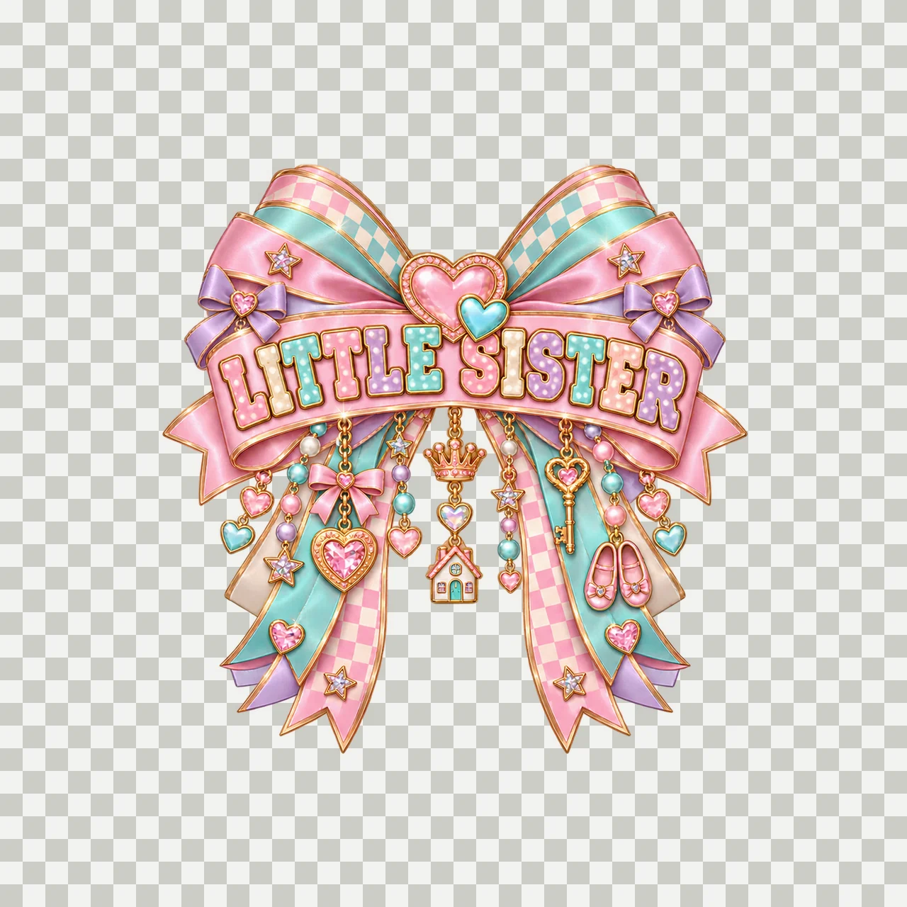 Little Sister Bow Charm PNG, Patterned Coquette Bow Clipart, Transparent Sublimation Digital Download transparency and detail preview thumbnail