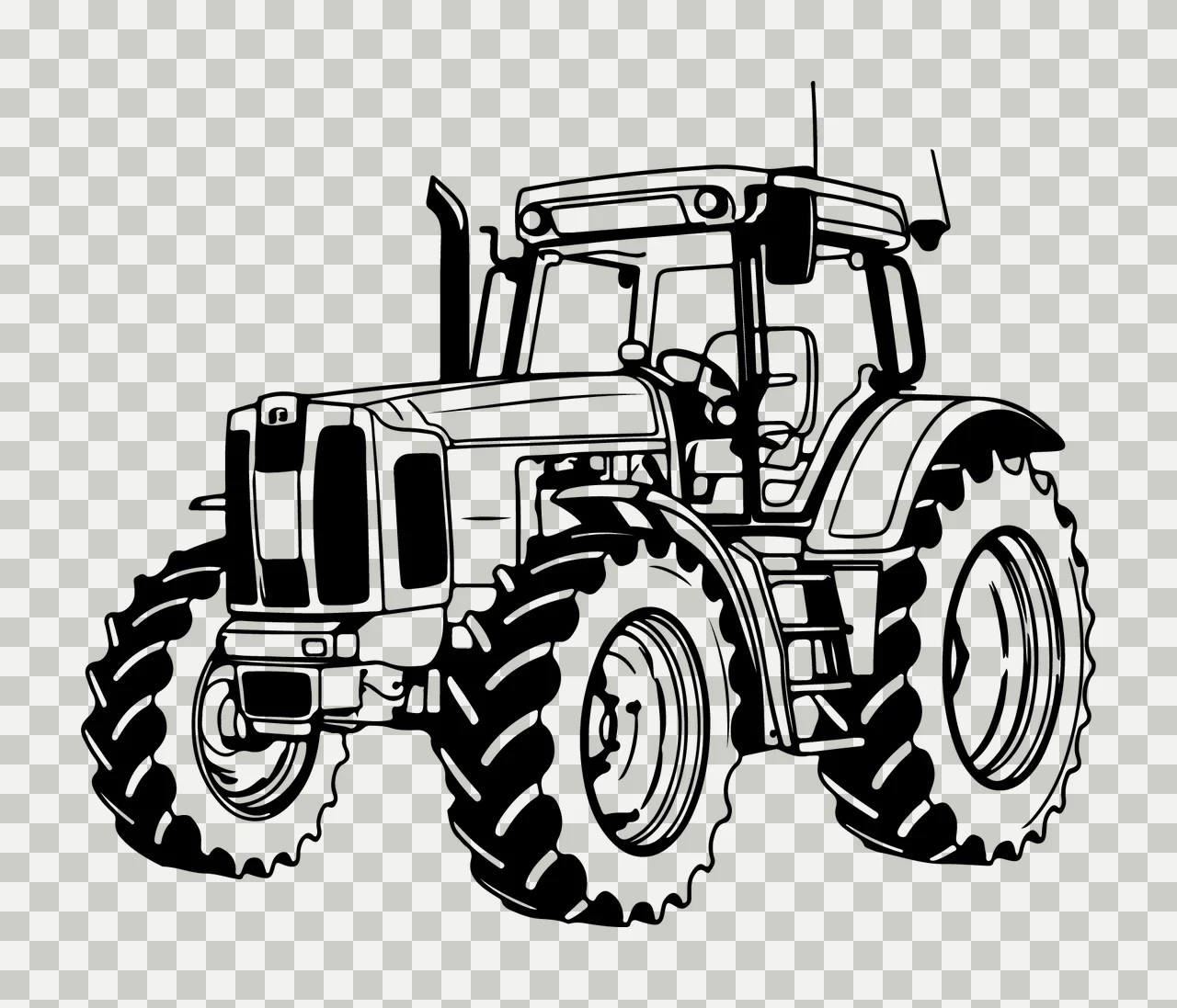 Farm Tractor With Exhaust Smoke Stack stationary wheels tires transparency and detail preview thumbnail