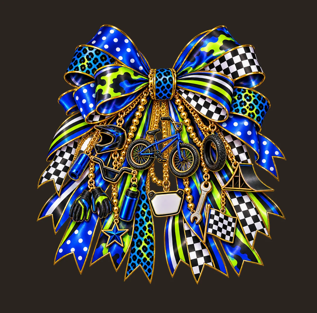 BMX Rider Bow Charm PNG, Gold Chain Charms, Transparent Sublimation Design, Digital Download contrast preview thumbnail