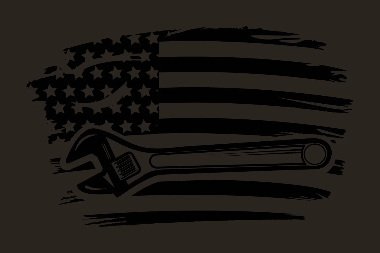 Wrench Over Distressed American Flag Graphic black white tool contrast preview thumbnail