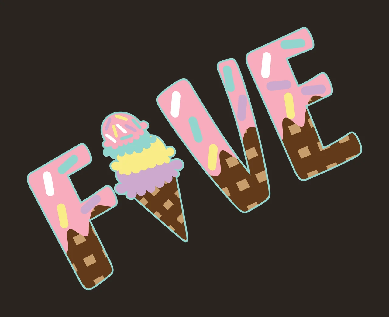 Ice Cream Five Cone Typography black white plain dessert Variation contrast preview thumbnail