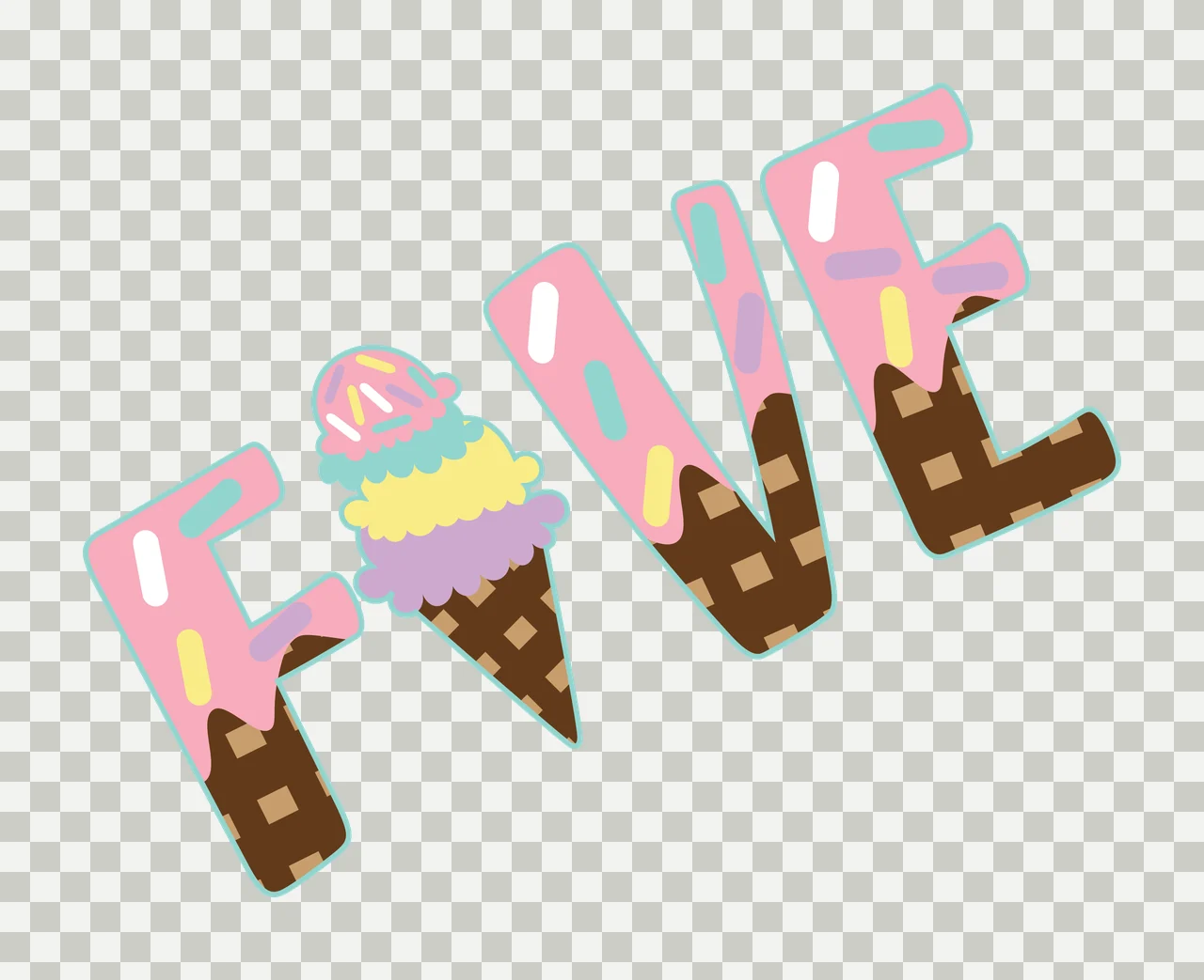 Ice Cream Five Cone Typography black white plain dessert Variation transparency and detail preview thumbnail