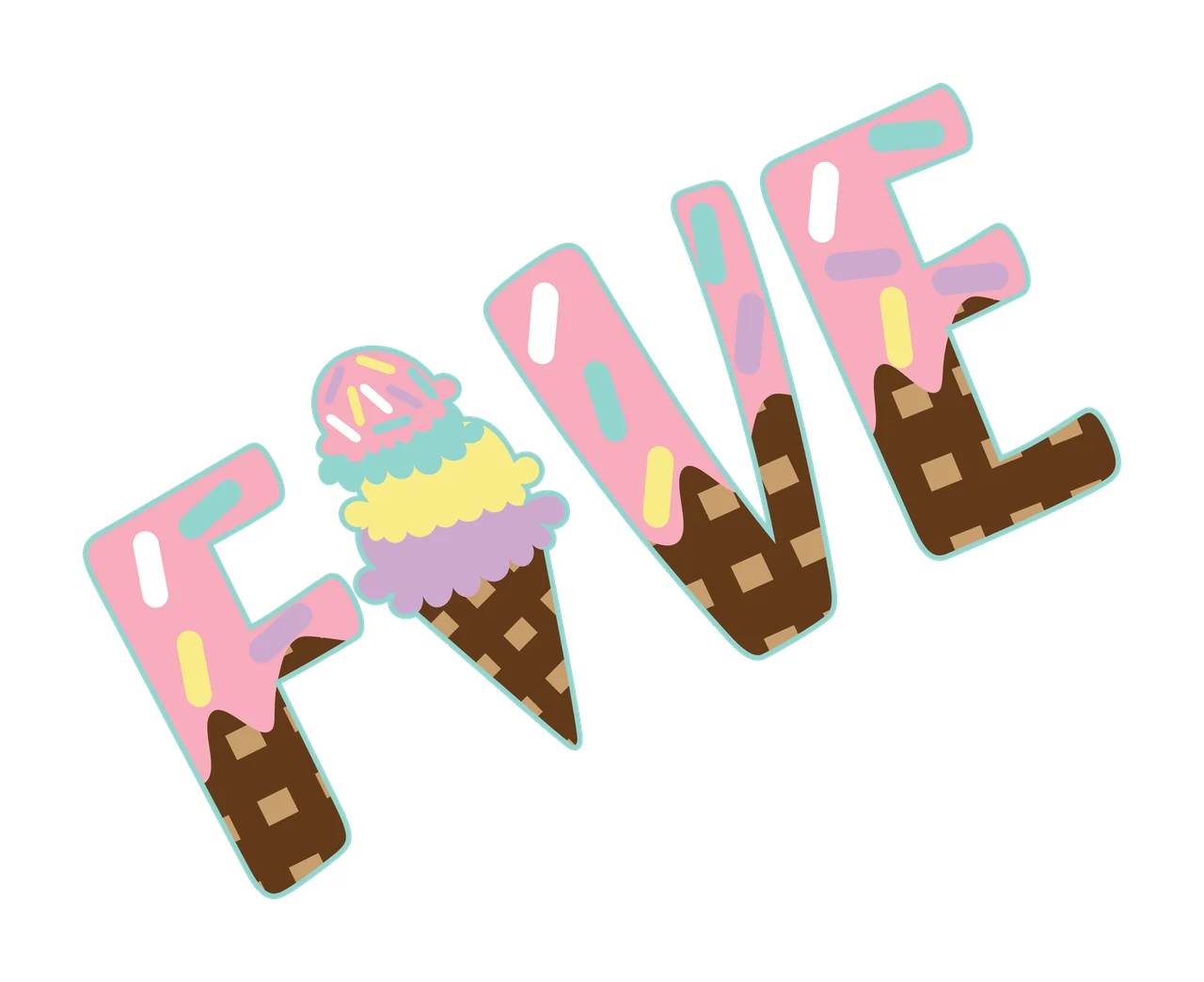 Ice Cream Five Cone Typography black white plain dessert Variation