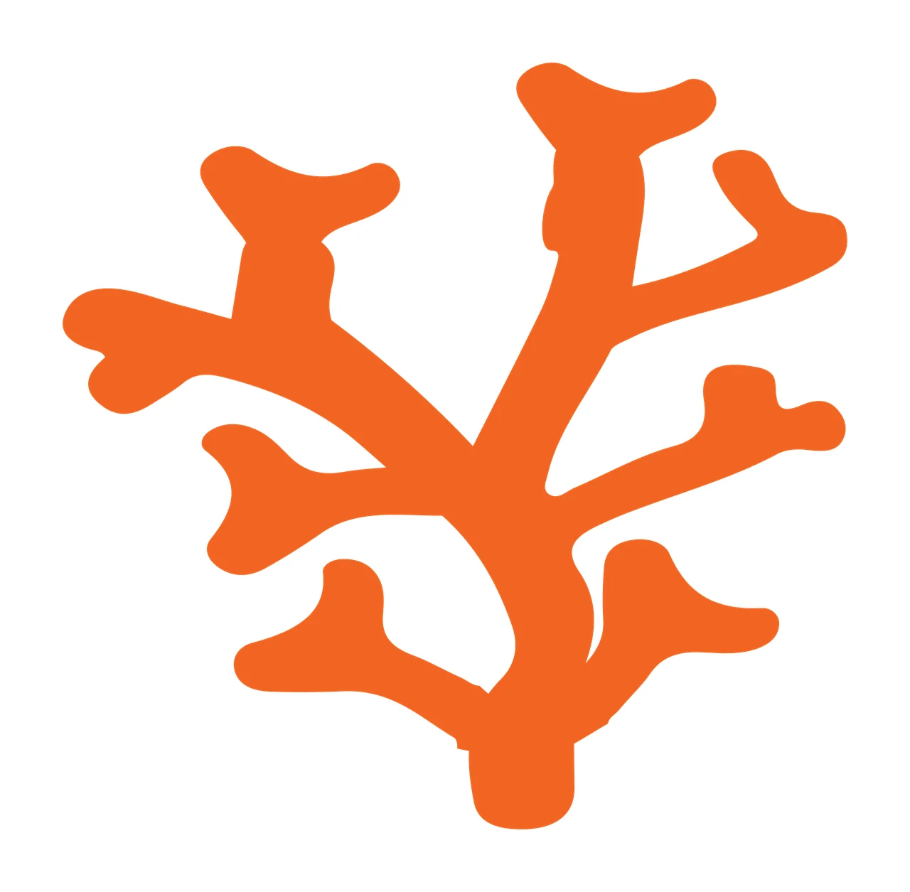 Silhouette Design of coral with coral branch, rounded tips, reef and ocean in orange