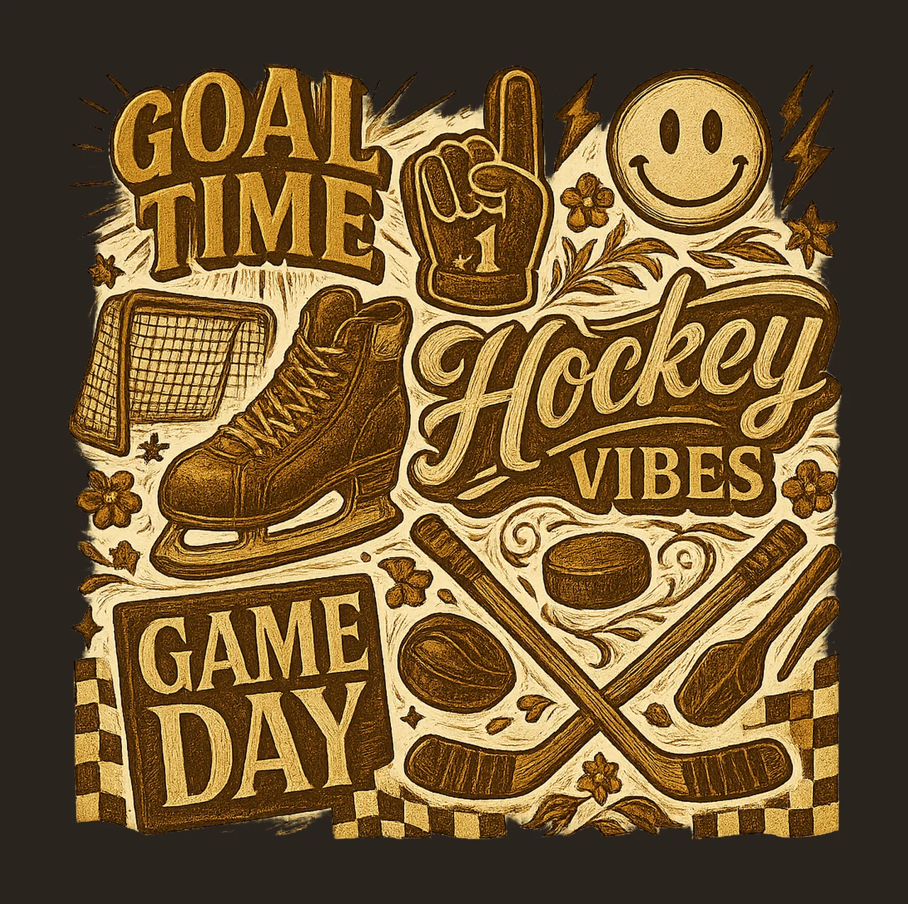 Retro Hockey Vibes Vintage Checkered Sublimation Design contrast preview thumbnail