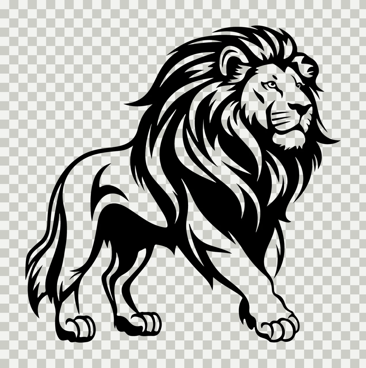 Lion Walking Silhouette Icon mane stylized black animal transparency and detail preview thumbnail