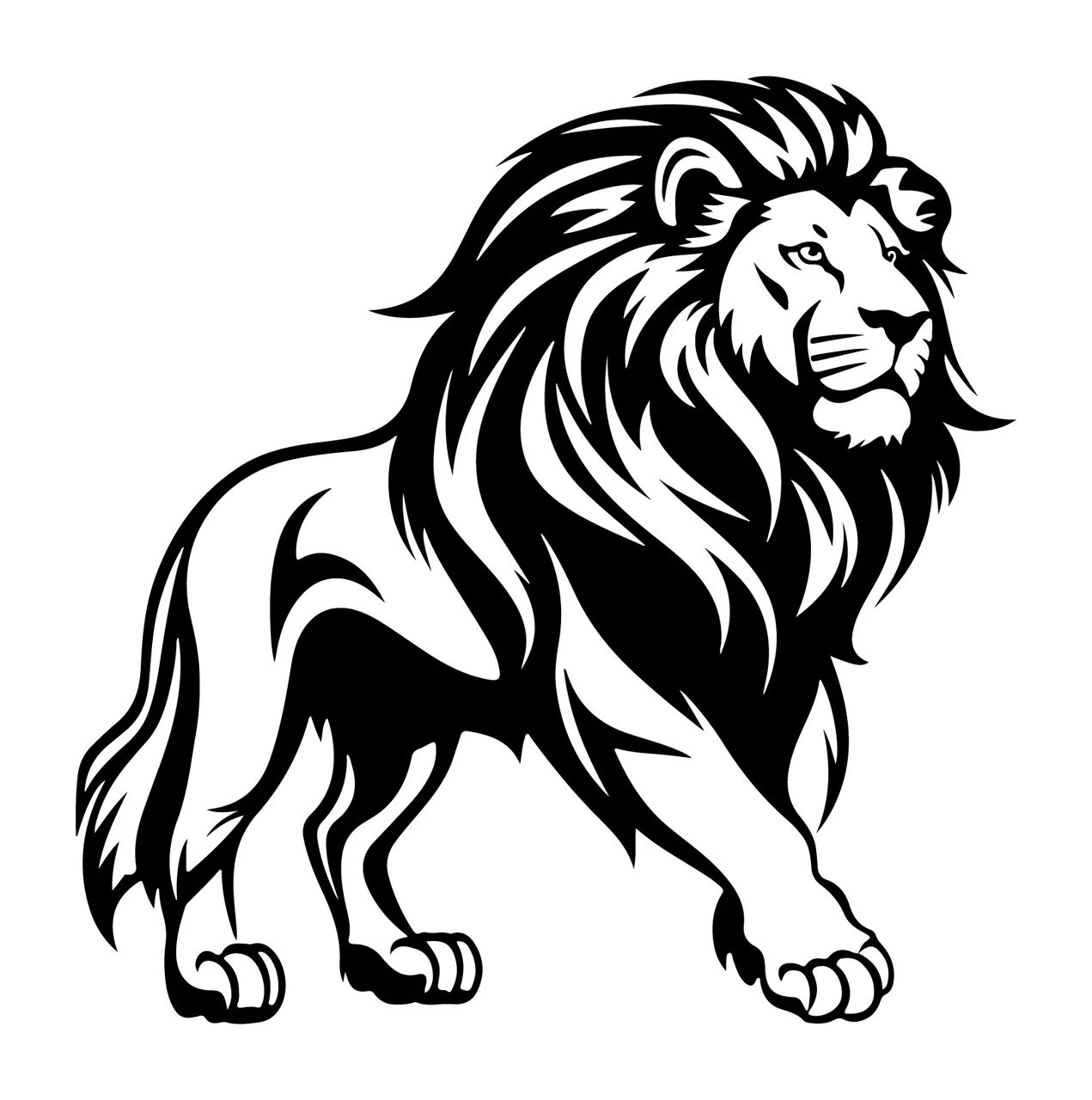 Lion Walking Silhouette Icon mane stylized black animal