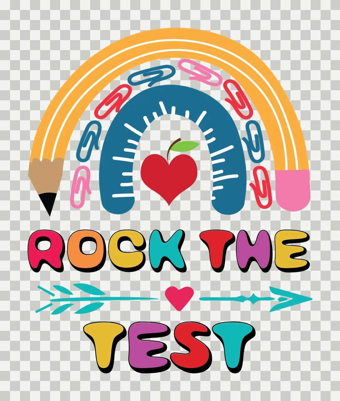 Rock The Test With Rainbow text and graphic inspirational paper clips transparency and detail preview thumbnail