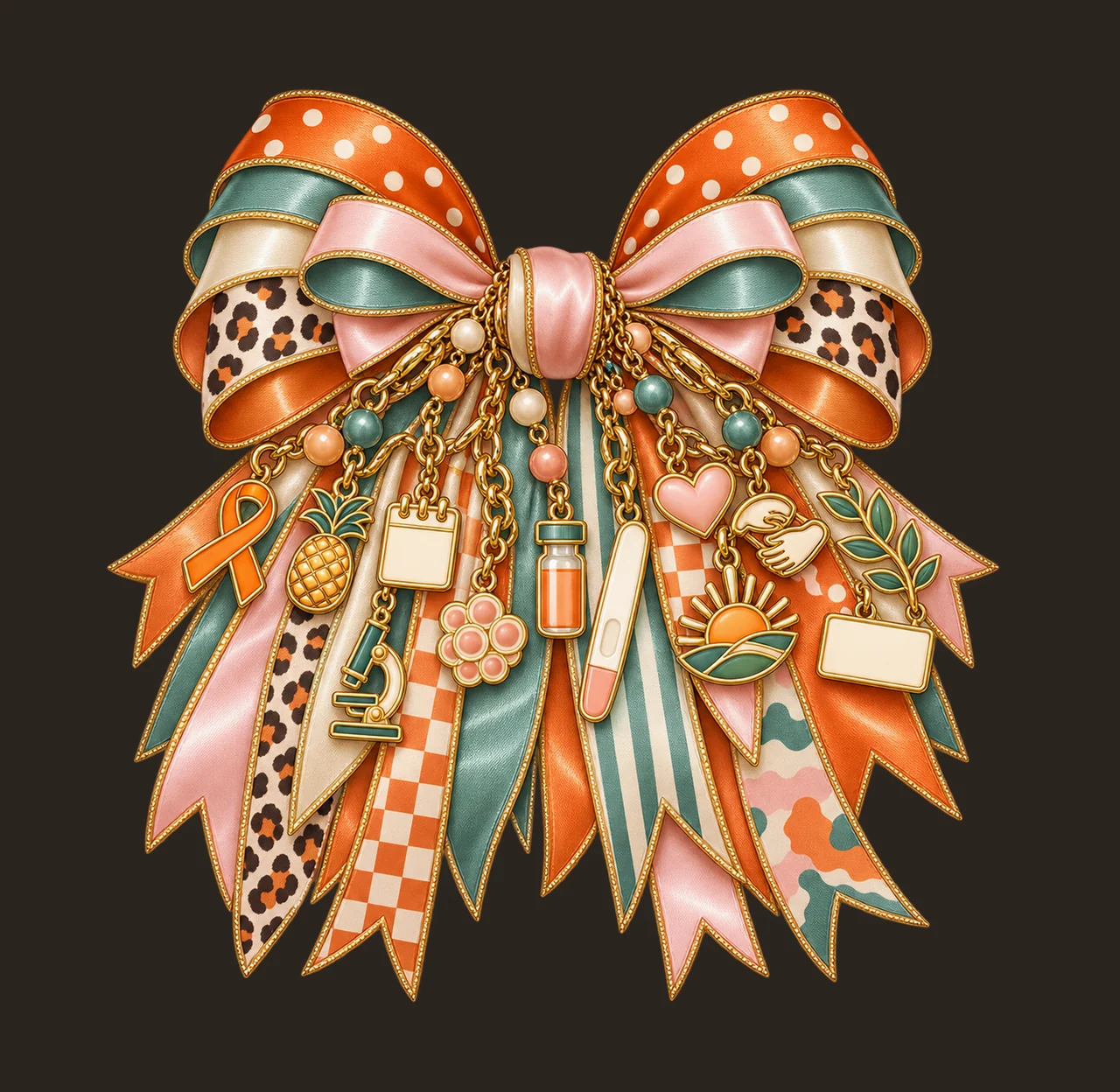 Infertility Awareness Bow Charm PNG, Gold Chain Charms, Transparent Sublimation Design, Digital Download contrast preview thumbnail