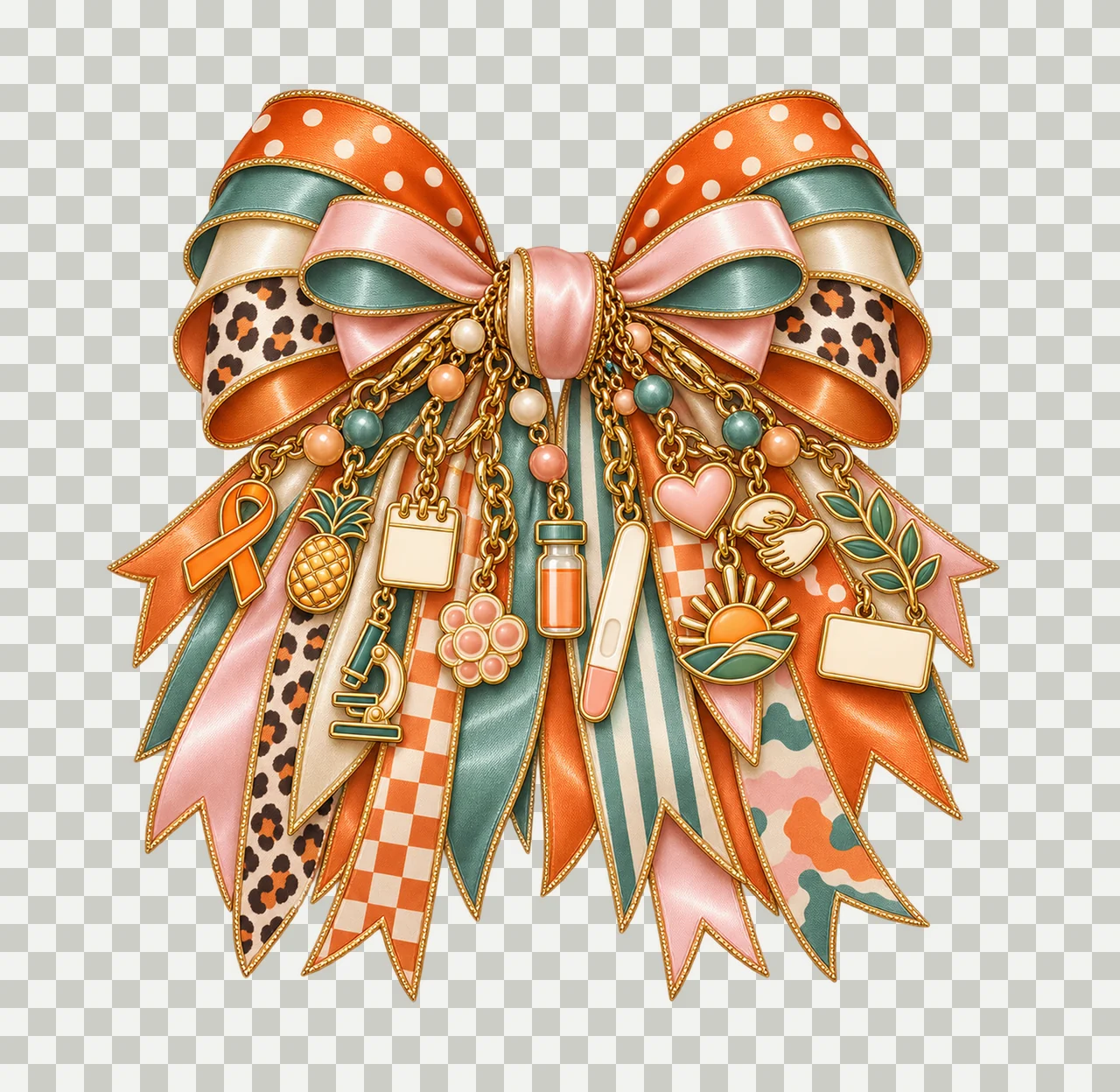 Infertility Awareness Bow Charm PNG, Gold Chain Charms, Transparent Sublimation Design, Digital Download transparency and detail preview thumbnail