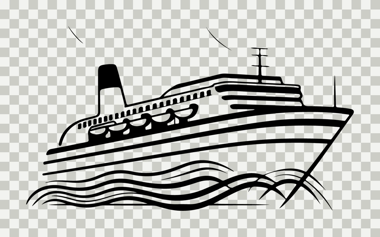 Cruise Ship Black Outline On Waves floating vessel water wave transparency and detail preview thumbnail