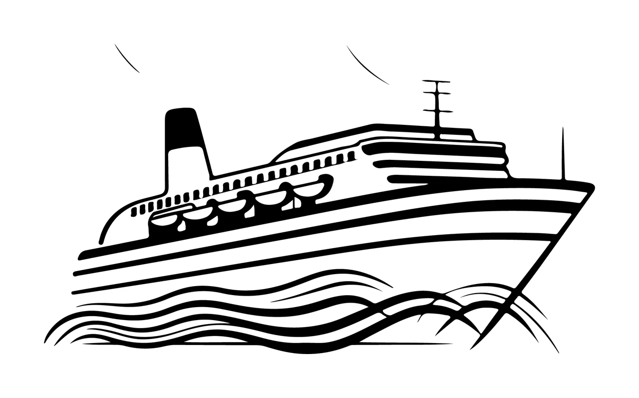Cruise Ship Black Outline On Waves floating vessel water wave