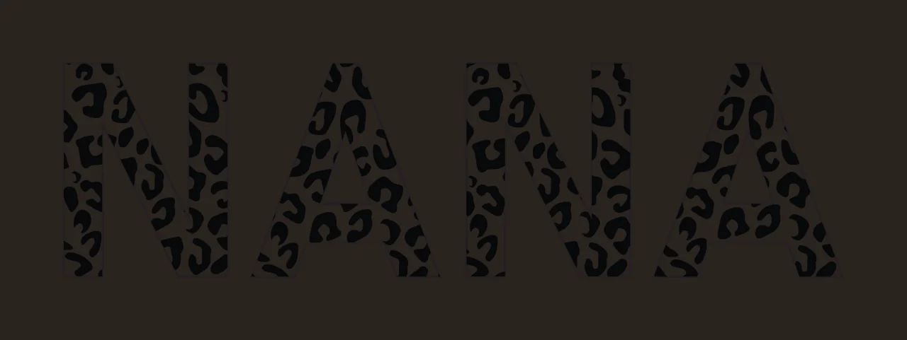 NANA Typography Design with leopard print pattern, black outline letters and NANA text in white contrast preview thumbnail
