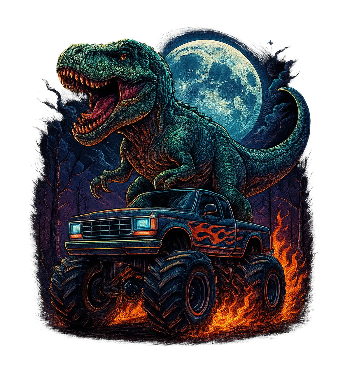 Monster Truck with Rex Dinosaur Artwork Sublimation Design