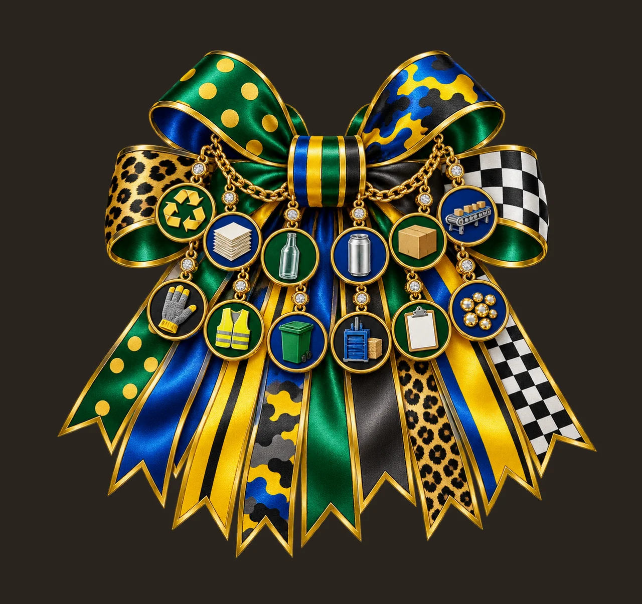 Recycling Professional Bow Charm PNG, Gold Chain Charms, Transparent Sublimation Design, Digital Download contrast preview thumbnail