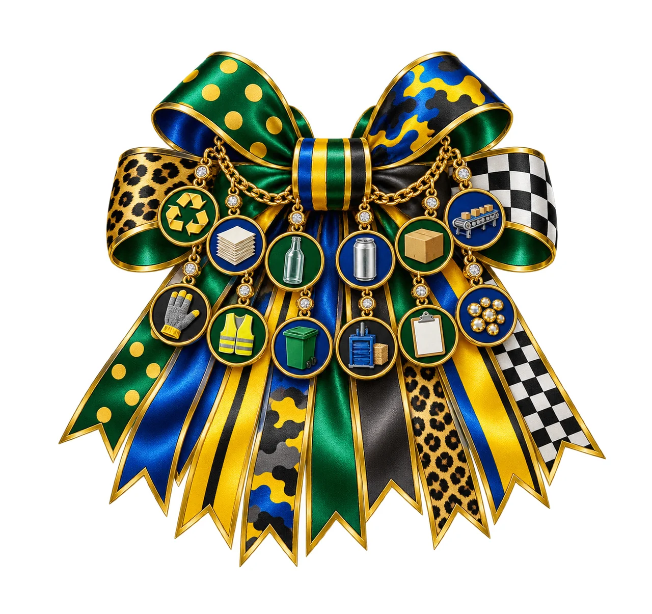 Recycling Professional Bow Charm PNG, Gold Chain Charms, Transparent Sublimation Design, Digital Download