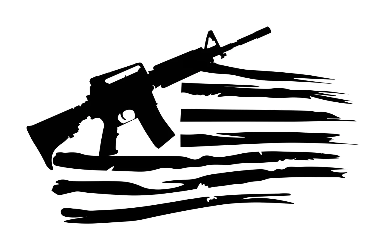 Flag Rifle Silhouette Over American Strips stripes black white