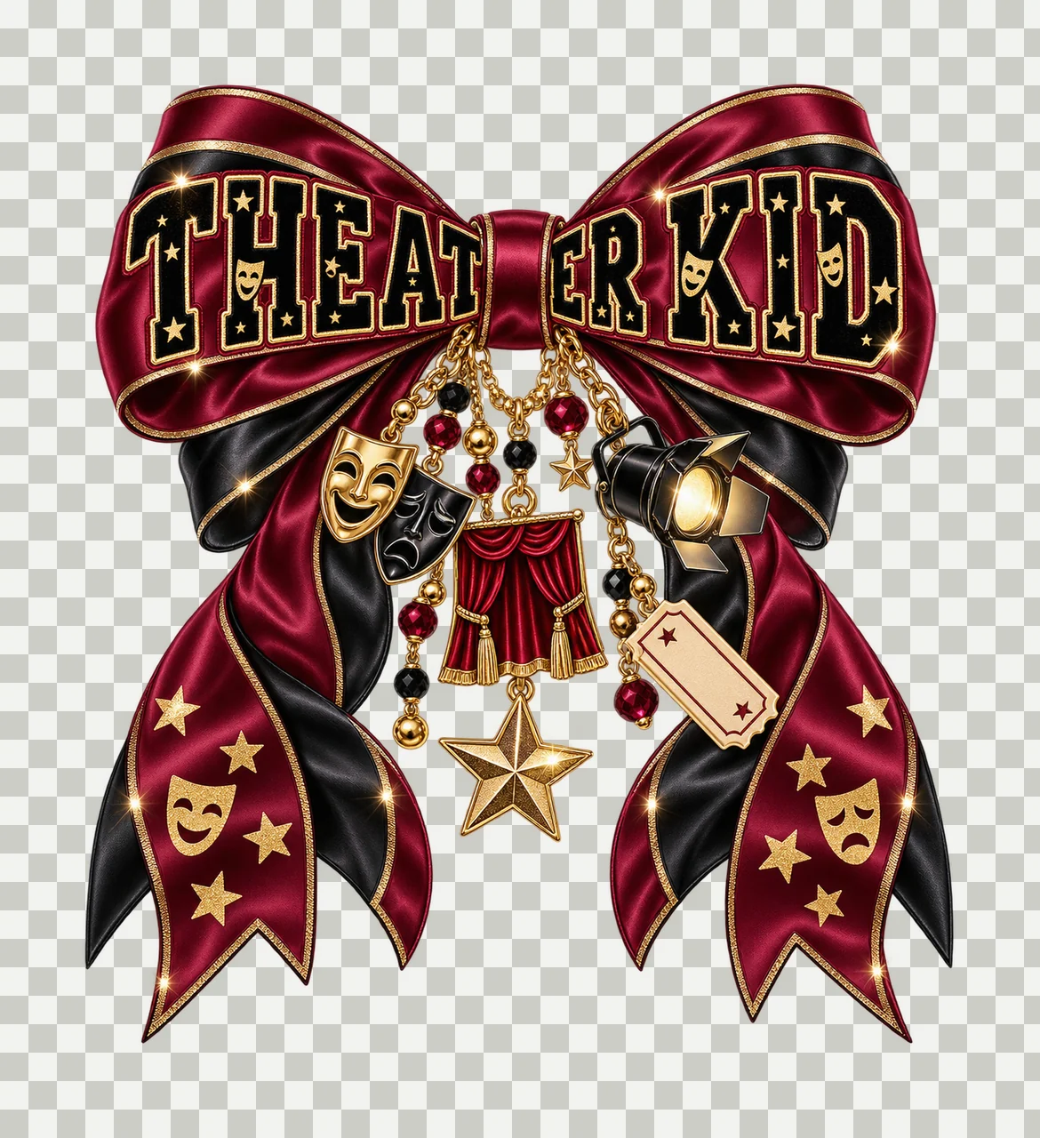 Theater Kid Bow Charm PNG, Coquette Ribbon Sublimation, Transparent Digital Download transparency and detail preview thumbnail