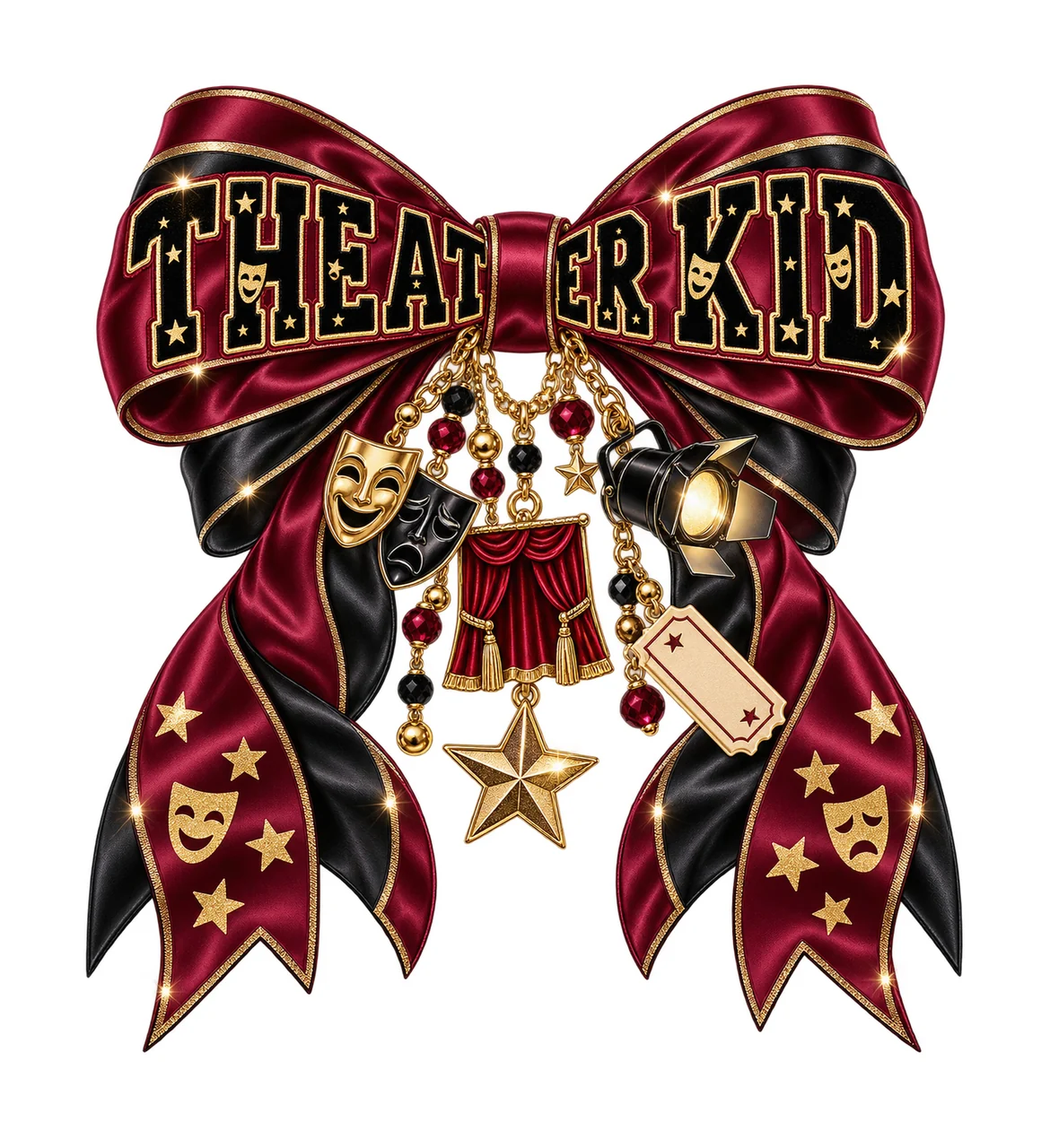 Theater Kid Bow Charm PNG, Coquette Ribbon Sublimation, Transparent Digital Download