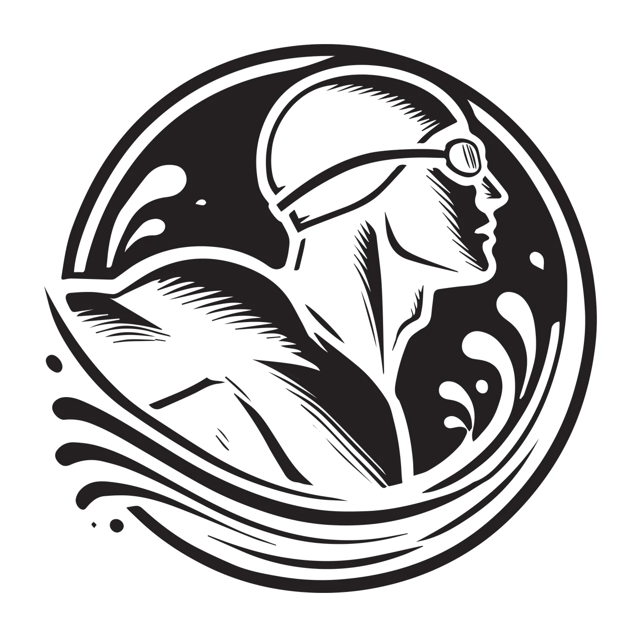 Swimming Athlete In Circle Frame swimmer cap goggles water