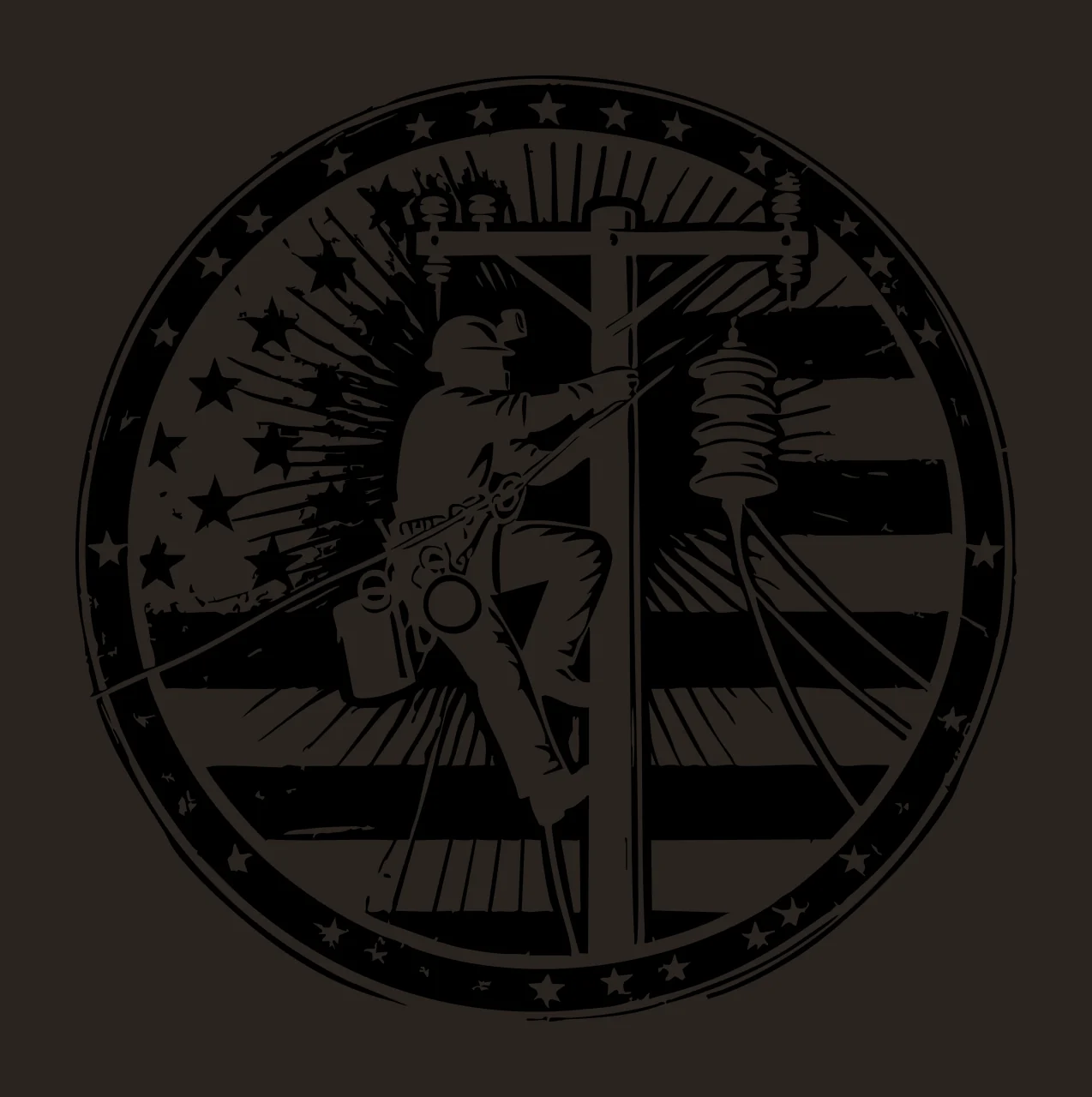 Linework Utility Worker Climbing Pole flag stars stripes black contrast preview thumbnail