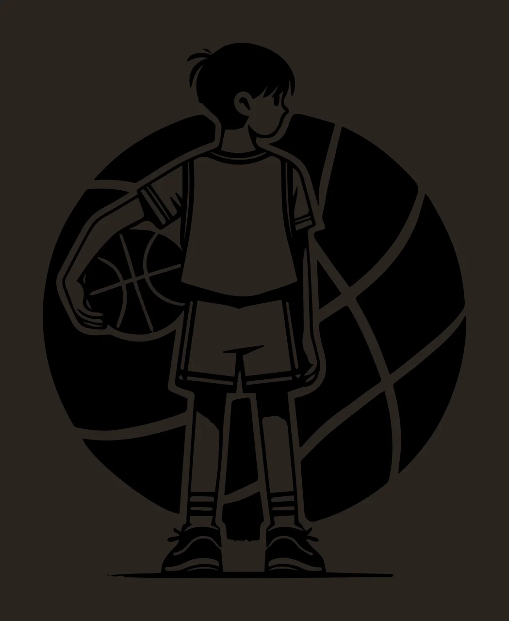 Youth Standing With Basketball stencil illustration black white contrast preview thumbnail
