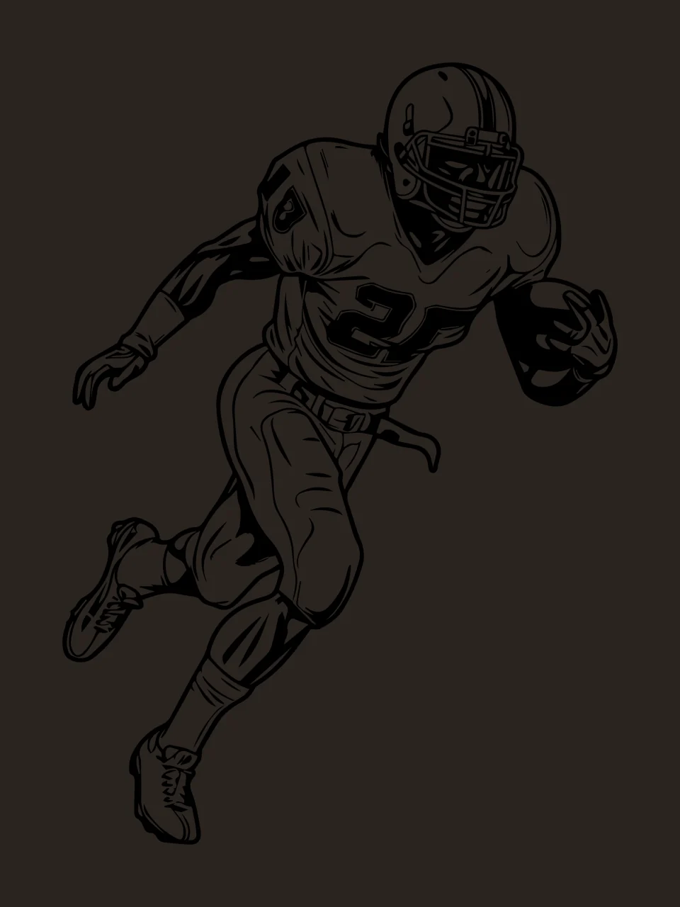 Football Player Running Line Drawing helmet jersey pants cleats contrast preview thumbnail