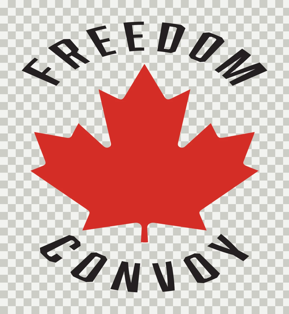 FREEDOM CONVOY Typography Design with red maple leaf and black arched text 'FREEDOM' in white transparency and detail preview thumbnail