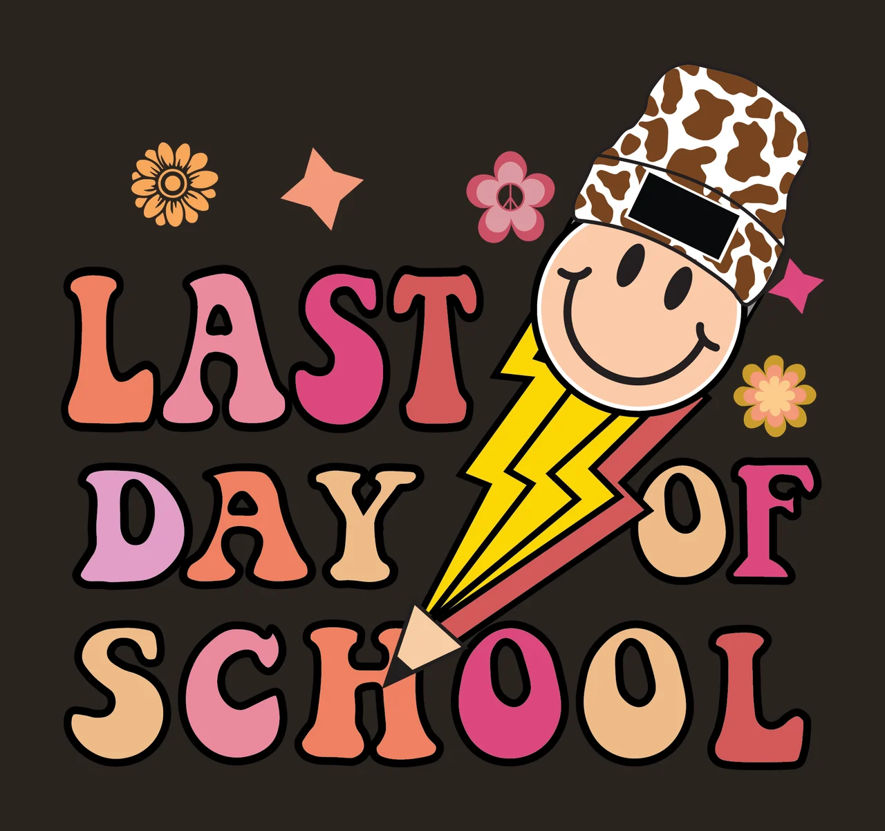 Last Day Of School Pencil Graphic designing flower star peace sign contrast preview thumbnail