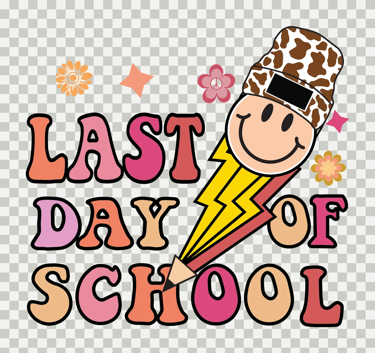 Last Day Of School Pencil Graphic designing flower star peace sign transparency and detail preview thumbnail