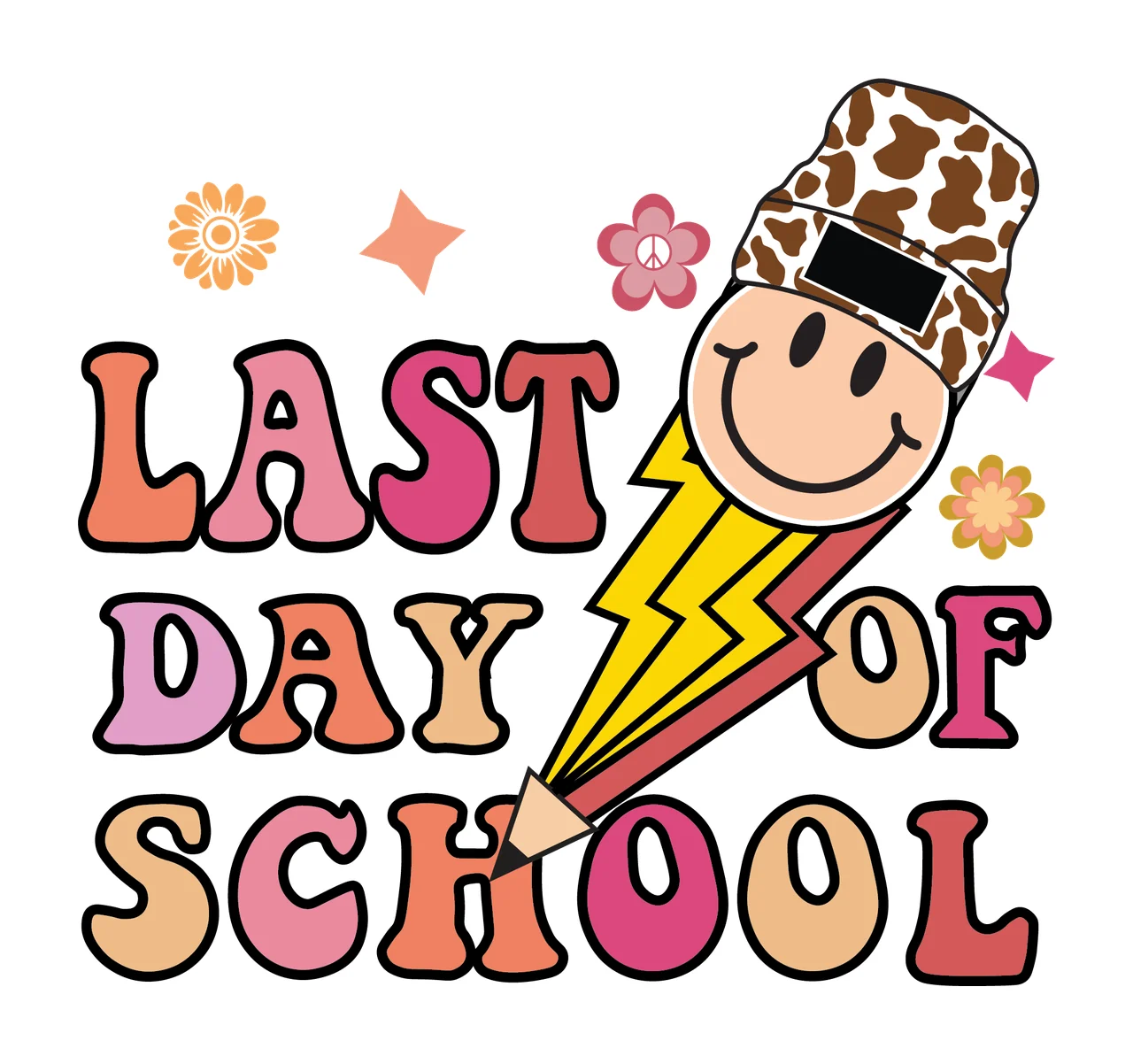 Last Day Of School Pencil Graphic designing flower star peace sign