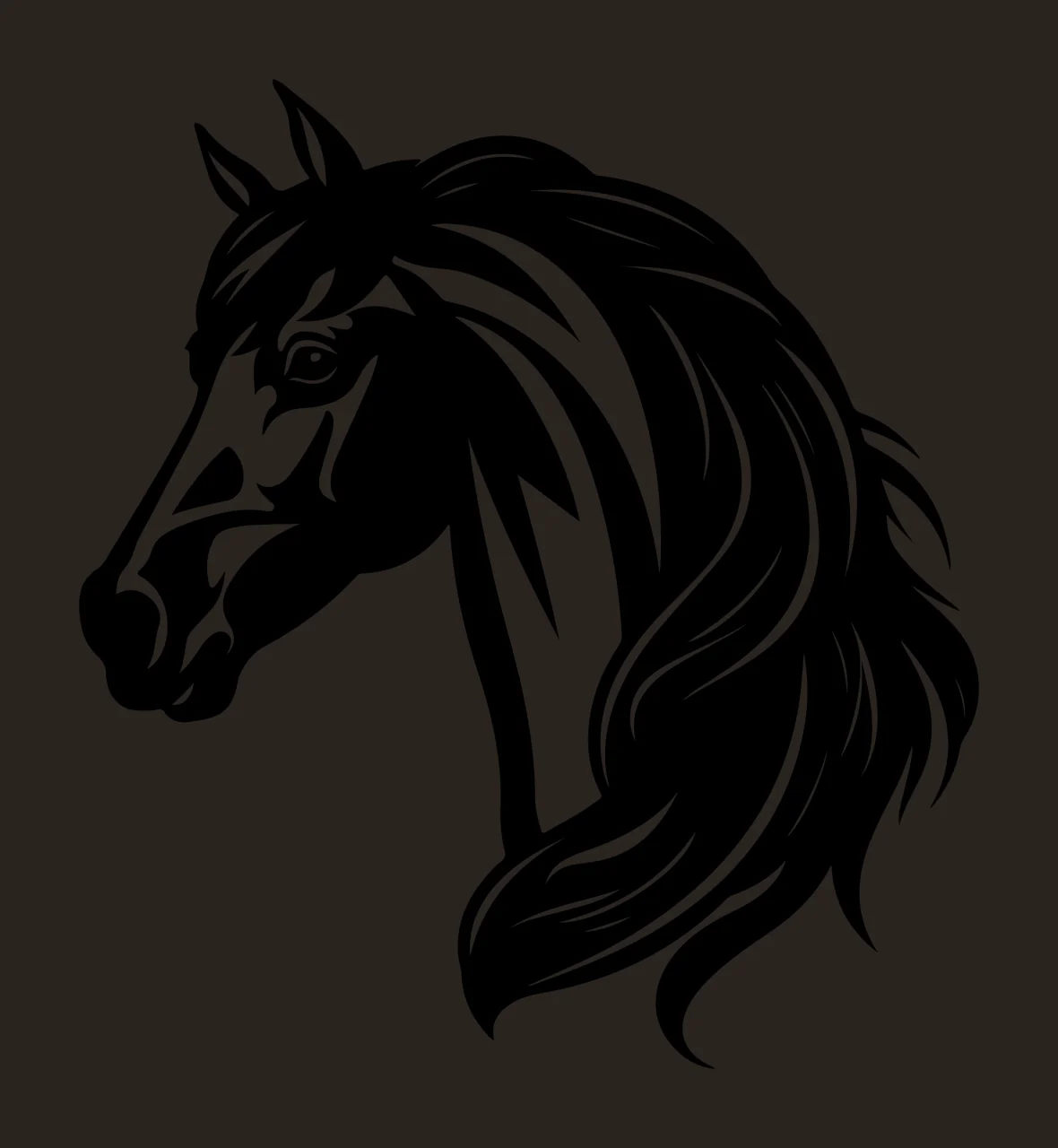 Horse Head Detailed Black Profile Icon mane animal 47 F16 contrast preview thumbnail