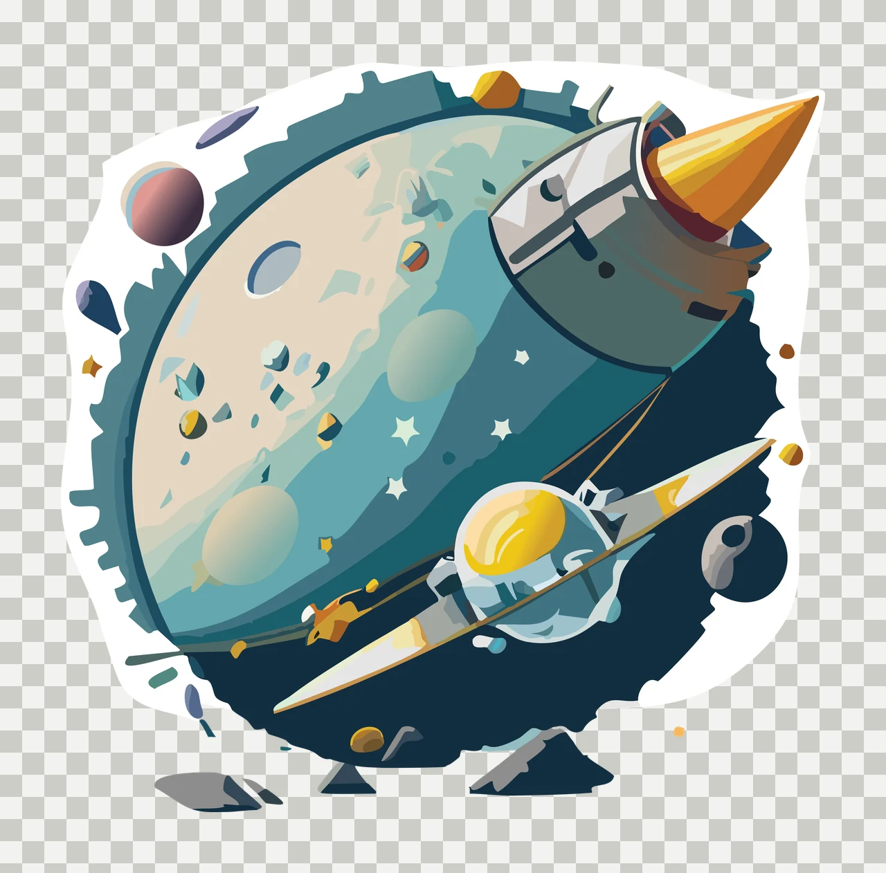 Stylized Rocket Ship In Smoke Cloud Emerging clouds rock fragments transparency and detail preview thumbnail