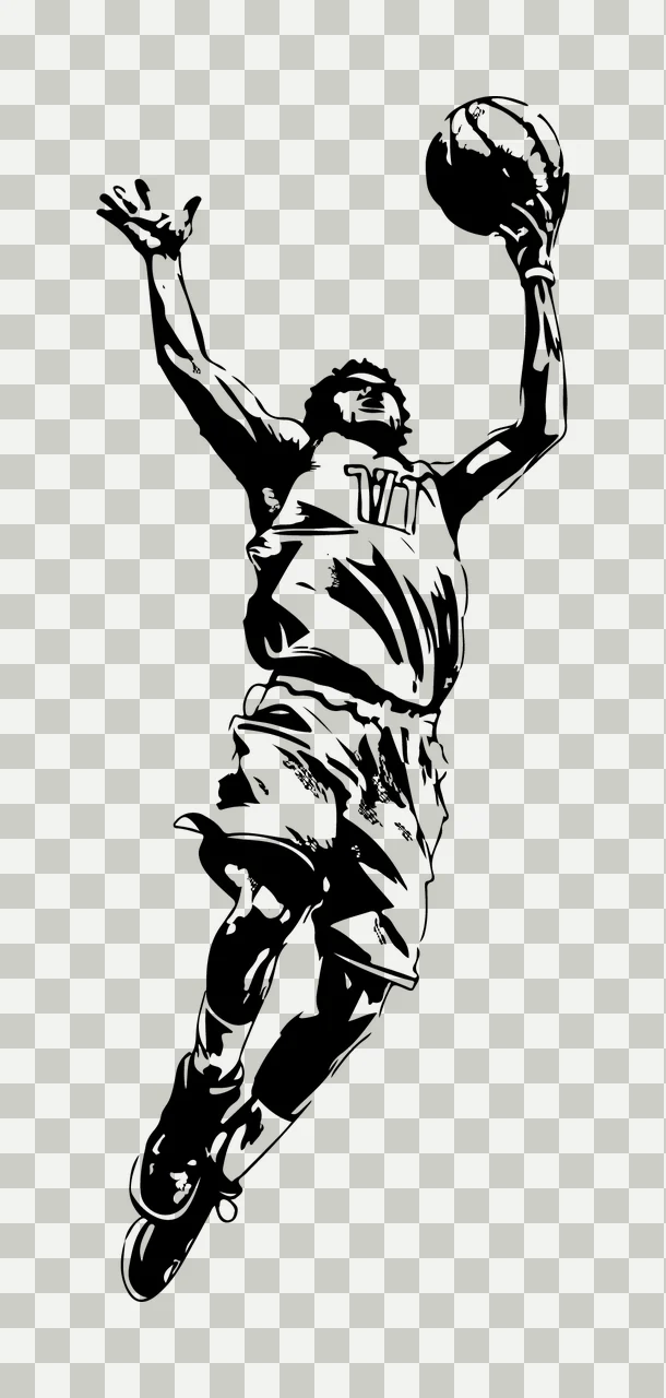 Leaping Athlete With Basketball Silhouette jumping shorts shirt transparency and detail preview thumbnail