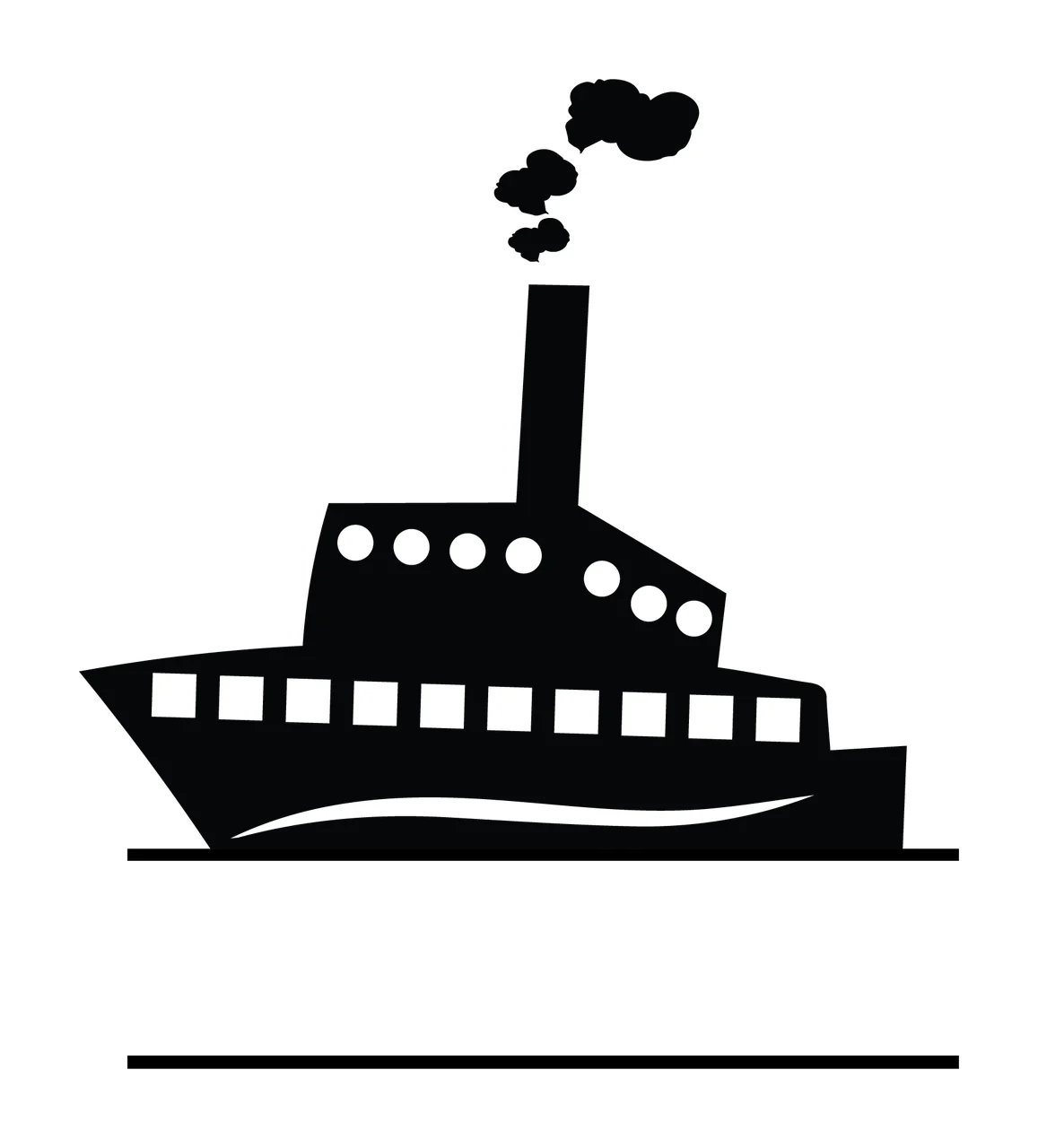 Ship With Steam And Smoke In Black